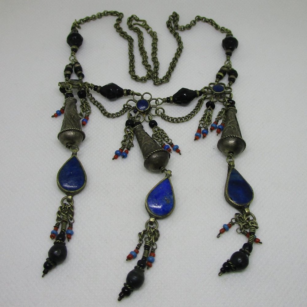 vintage silver and lapis charm necklace